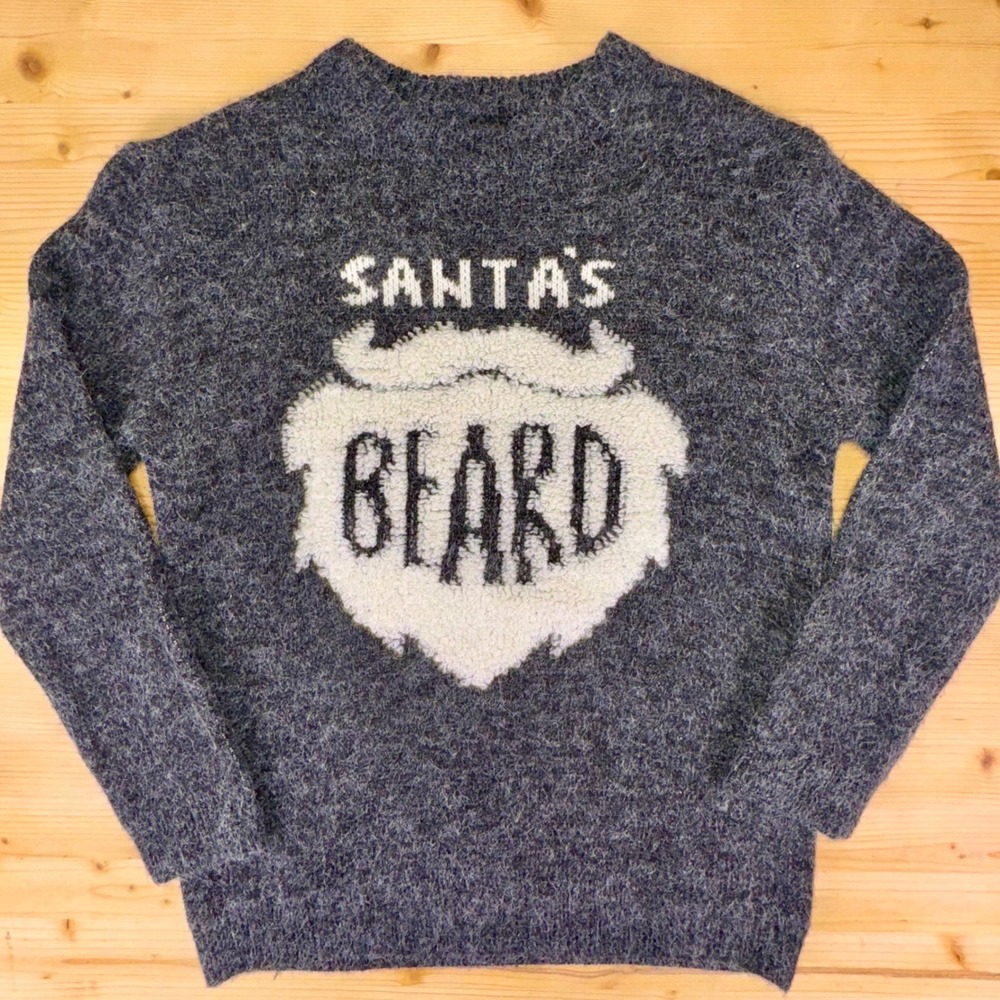 Zara Boys Knit Sweater Size 10 cm 140 Gray Santa's Beard Christmas Holiday Fuzzy